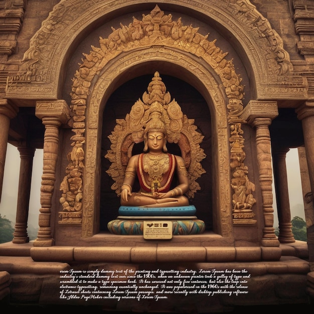 PSD a poster with a picture of a buddha sitting in a temple