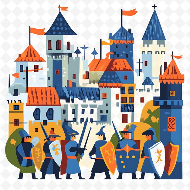 PSD a poster with a picture of a castle with a knight and other knights