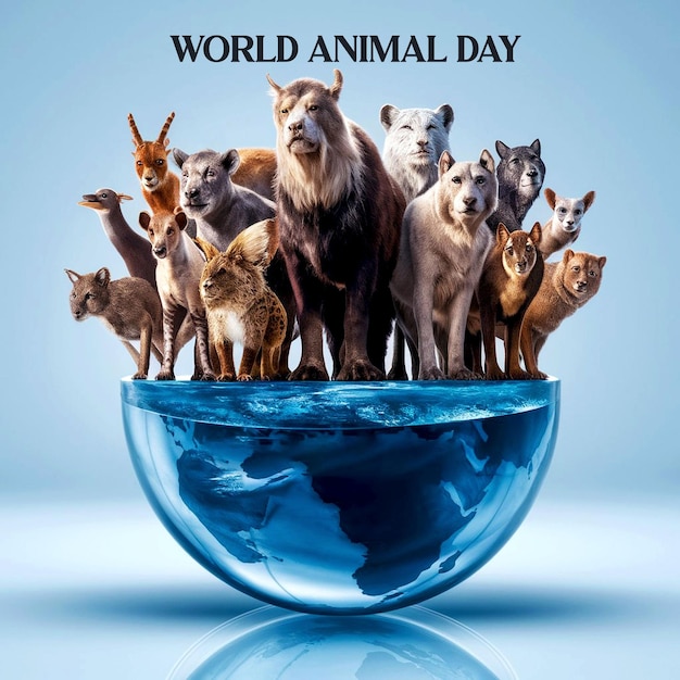 PSD a poster with a picture of a world globe with a world of animals