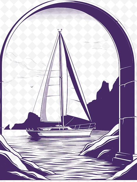 PSD a poster with a sailboat and a bridge in the background