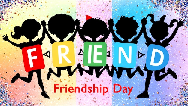 PSD a poster with silhouette of friends are wishing friendship day