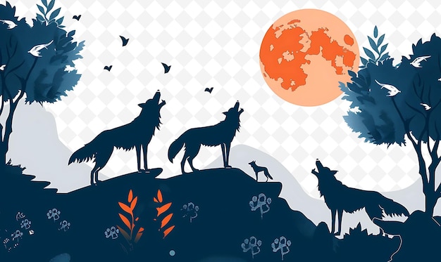 PSD a poster with a wolf and birds on it