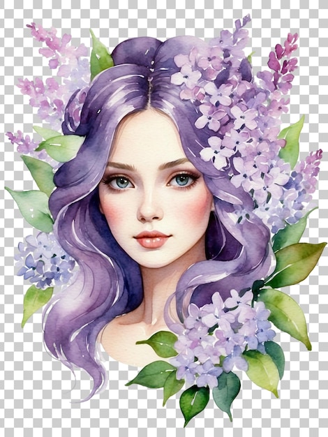 PSD a poster with a woman with purple hair and flowers