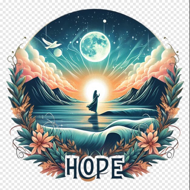 PSD a poster with the word hope on it and the moon in the background