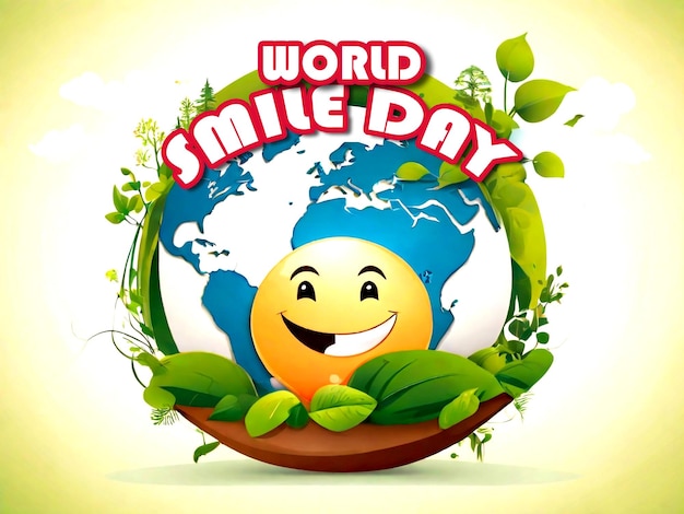 a poster with the words world smile day written in the middle