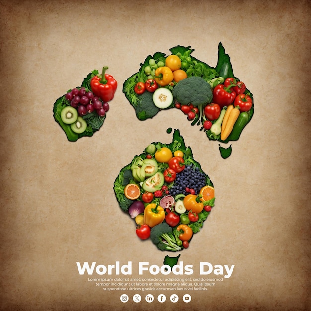 PSD a poster with a world of worlds food written in the middle