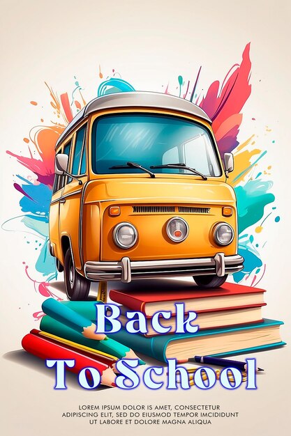 PSD a poster with a yellow van with the words back back to back