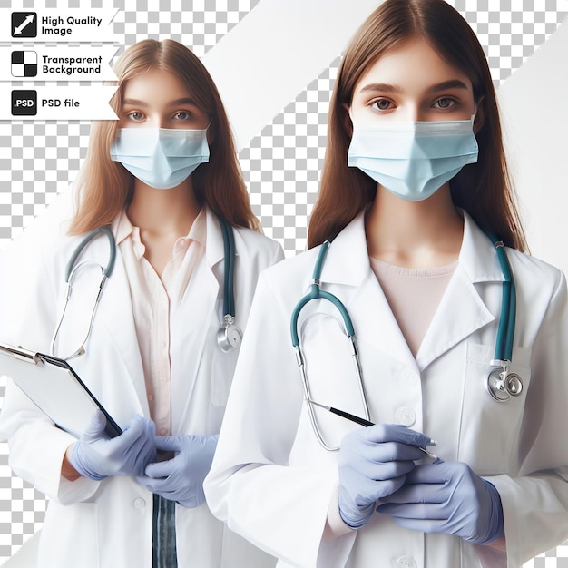 a poster for a woman in a lab coat and gloves