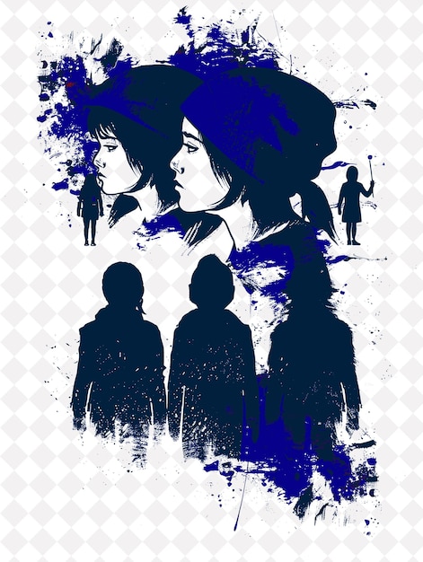 PSD a poster for a woman with a blue hat and two people in front of them