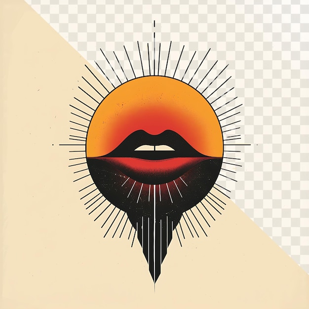 PSD a poster for a woman with a red lip and a sun in the middle