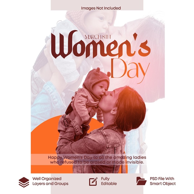 A poster for women's day with a baby and a woman