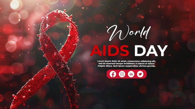 PSD poster for world aids day and a red ribbon