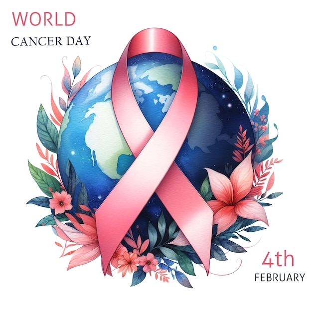 a poster for the world aids day with a pink ribbon and the words world cancer day