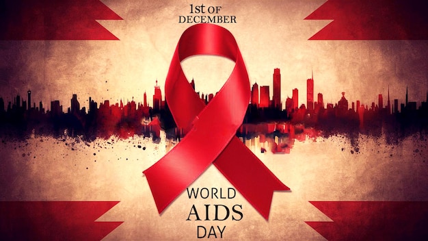 poster for world aids day with a red ribbon around it