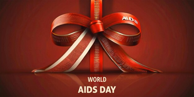 poster for world aids day with a red ribbon with red background