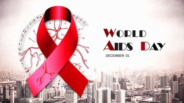 a poster for world aids day with a red ribbon