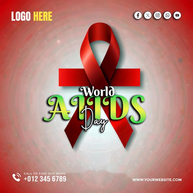 PSD a poster for world aids day with a red ribbon