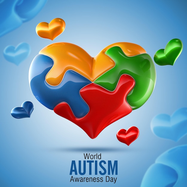 A poster for world autism awareness day with hearts around it.