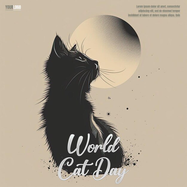 PSD a poster for world of cat day with a moon in the background