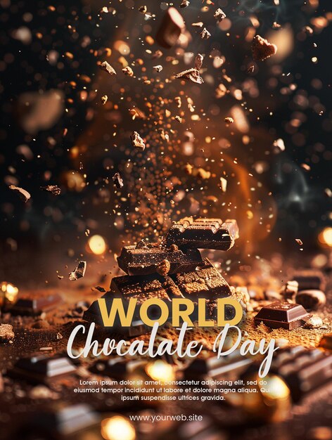 PSD a poster for world chocolate day with a background of chocolates