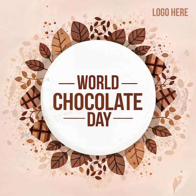 PSD a poster for world chocolate day with leaves and a circle of leaves