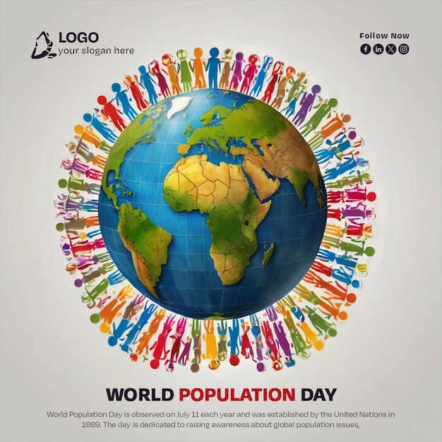 PSD a poster for world day in the world with a globe of people around it