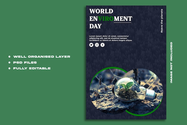 PSD a poster for world environment day with a light bulb inside it.