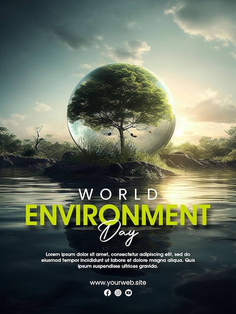 Poster for world environment day with a tree in a glass ball