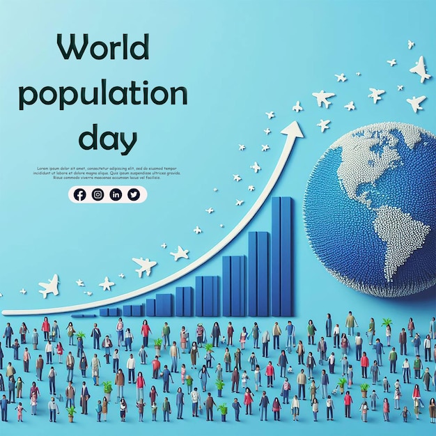 PSD a poster for world map with a graph and planes flying above it