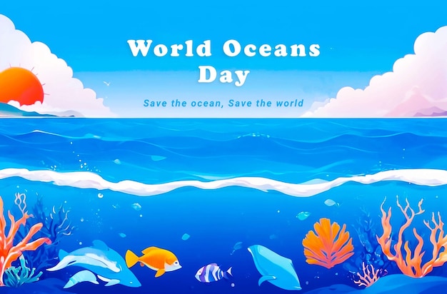 PSD a poster for world oceans day with the ocean in the background