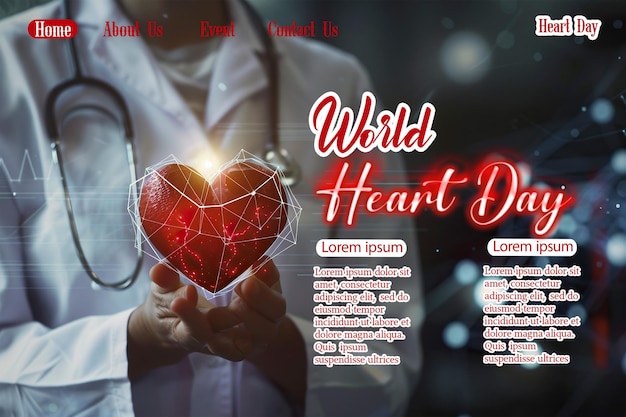 PSD poster for world world day in red letters with a man holding a heart shaped heart