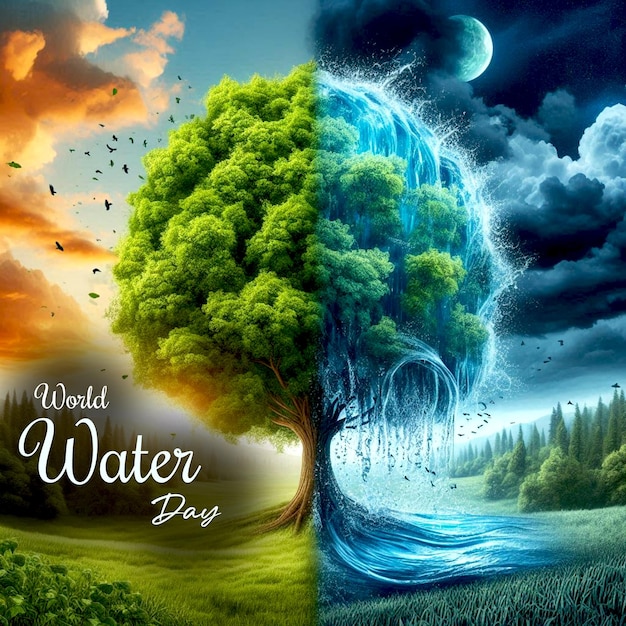 PSD a poster for world world day with a tree and water in the background