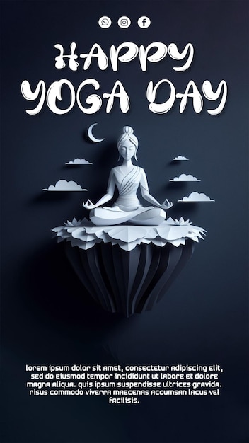 PSD a poster for yoga day with a picture of a woman sitting on a lotus flower