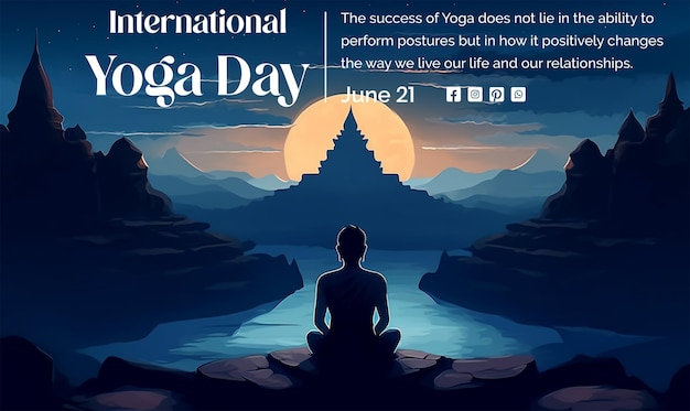 a poster for a yoga event with a man sitting in front of it