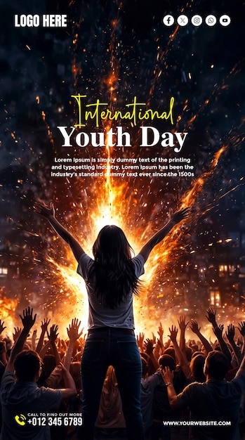 a poster for a young girl with her arms outstretched in front of a fire burning in the background