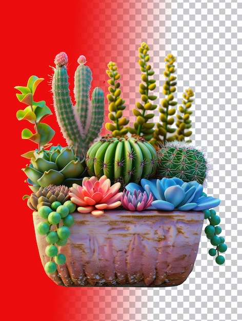 a pot of cactus and cactus with a red background