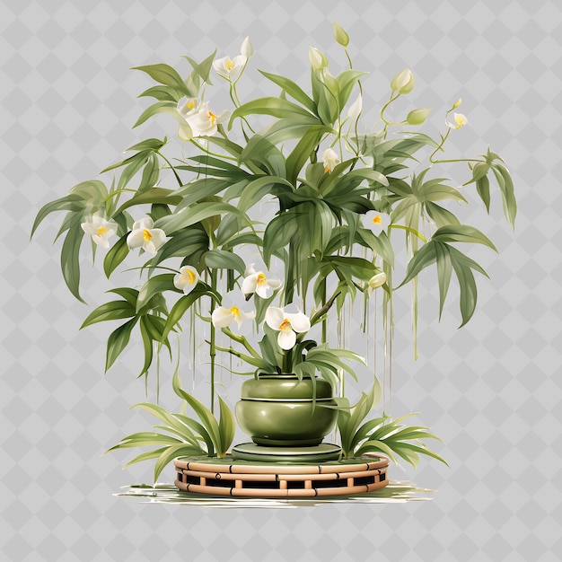 a pot with a plant and flowers on it