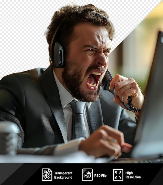 potrait businessman in the office talking on the phone and looking angry png