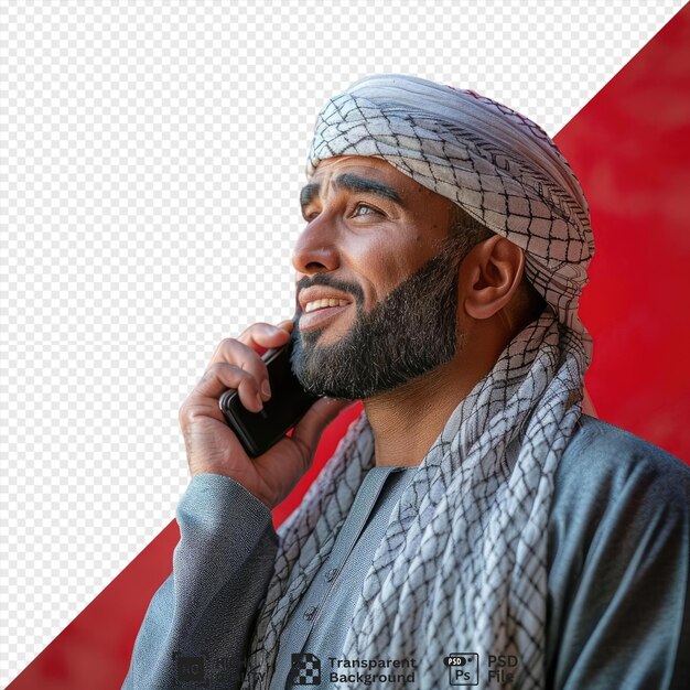 potrait close up a arabian man talking on the phone png psd