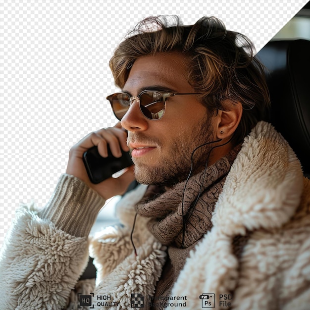 potrait connected a handsome young man talking on the phone in a car png psd