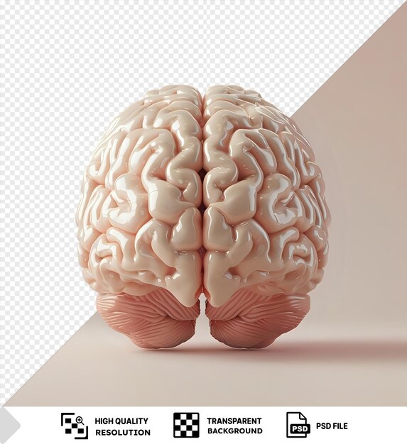 PSD potrait mockup of a human brain on a transparent background against a pink and white wall with a small leg visible in the foreground and a dark shadow cast behind it