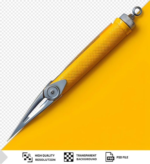 PSD potrait seam ripper with metal and silver scissors and silver blade on yellow background