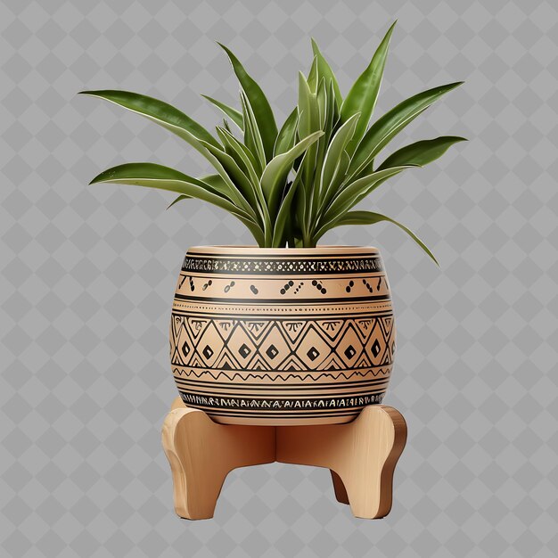 PSD a potted plant is on a stool with a pattern of a plant