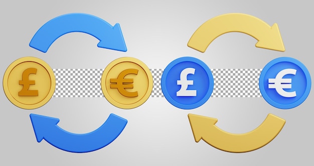 Pound exchange euro on transparent background 3d render money exchange