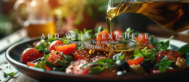 Pouring olive oil in the salad