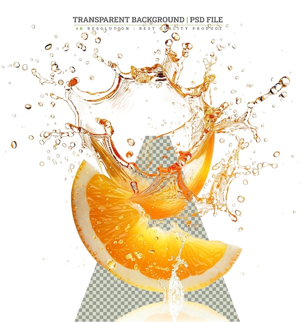 PSD pouring orange juice and splash on white background