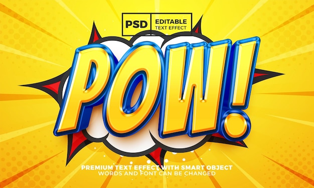 pow comic cartoon 3d editable text effect style premium psd