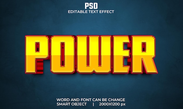 PSD power 3d editable text effect premium psd with background