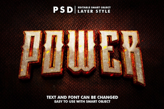 Power 3d realistic text effect premium psd with smart object