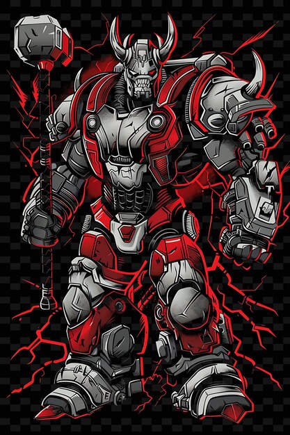 PSD power armored juggernaut with a thunder hammer in a crushing flat illustration character portraits